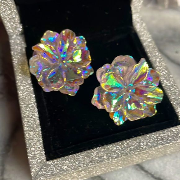 🖤5/$25 925 sterling flower earrings rainbow aurora borealis - Picture 8 of 14